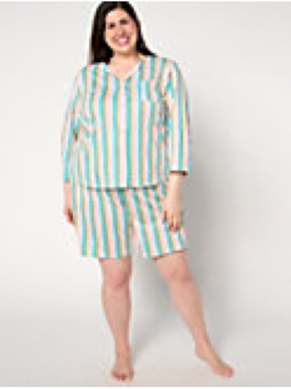Muk Luks Striped Teal, Pink & White Pajama Set 100 % cotton.